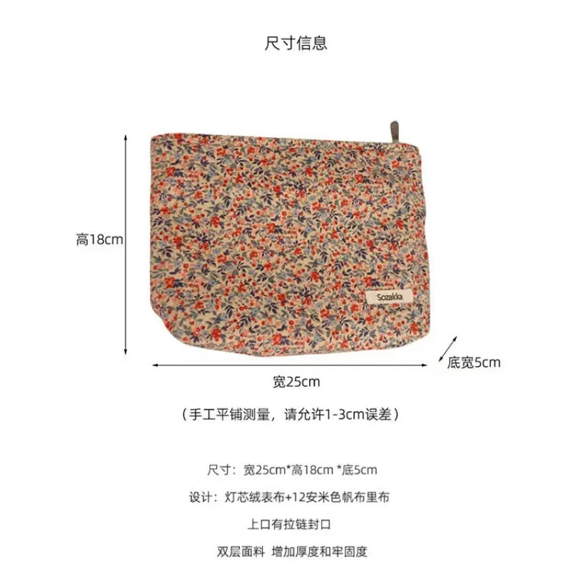 Large Capacity Portable Toiletry Bag Skincare Organizer Daily Clutch Bag Ins Fashion Retro Floral Cosmetic Bag Makeup Pouch