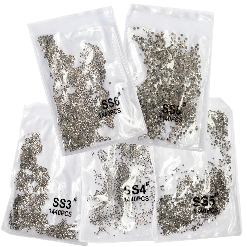 SS3-ss8 1440pcs Clear Crystal AB gold 3D Non HotFix FlatBack Nail Art Rhinestones Decorations Shoes And Dancing Decoration